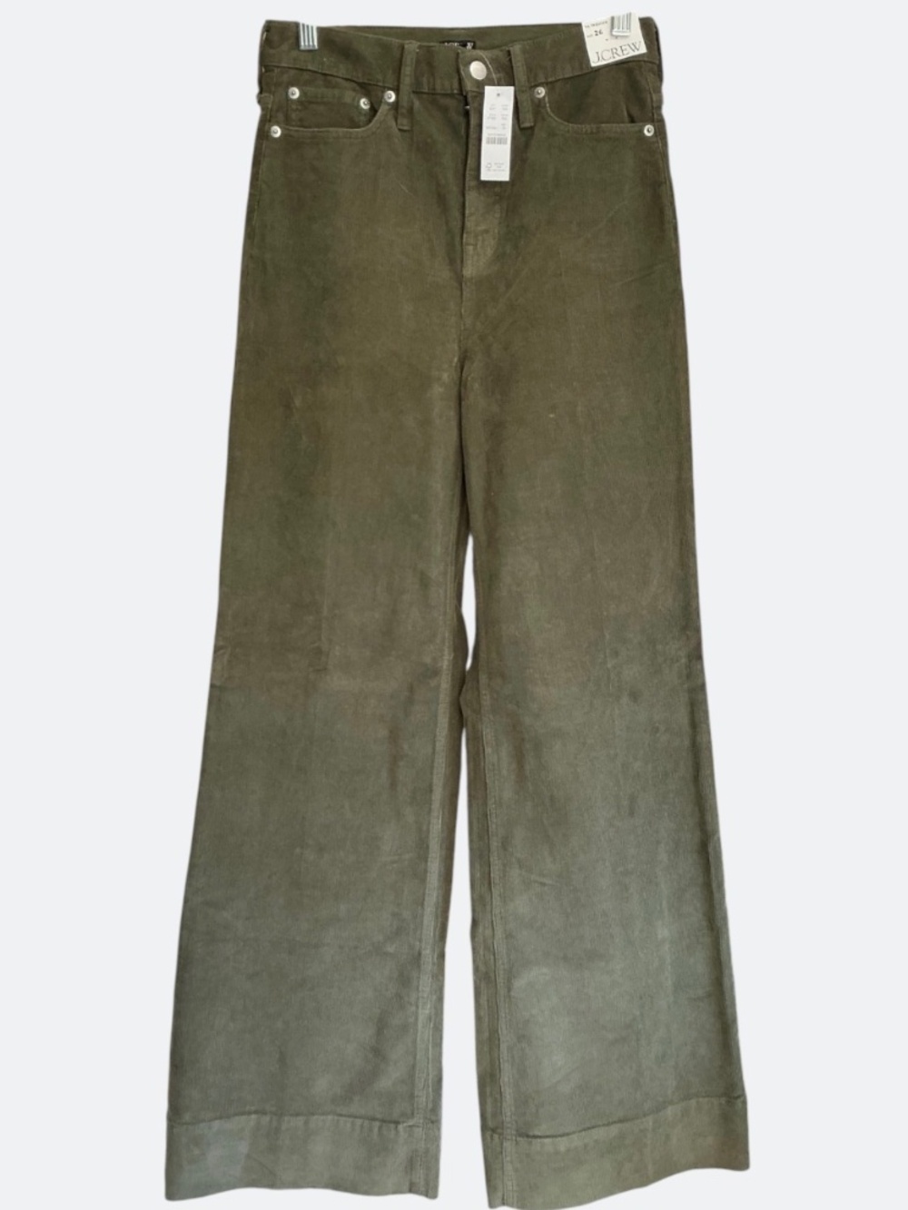 J Crew Wide Leg Corduroy 5 Pocket Trouser Rich Olive Green NWT SZ 26 - Picture 2 of 8